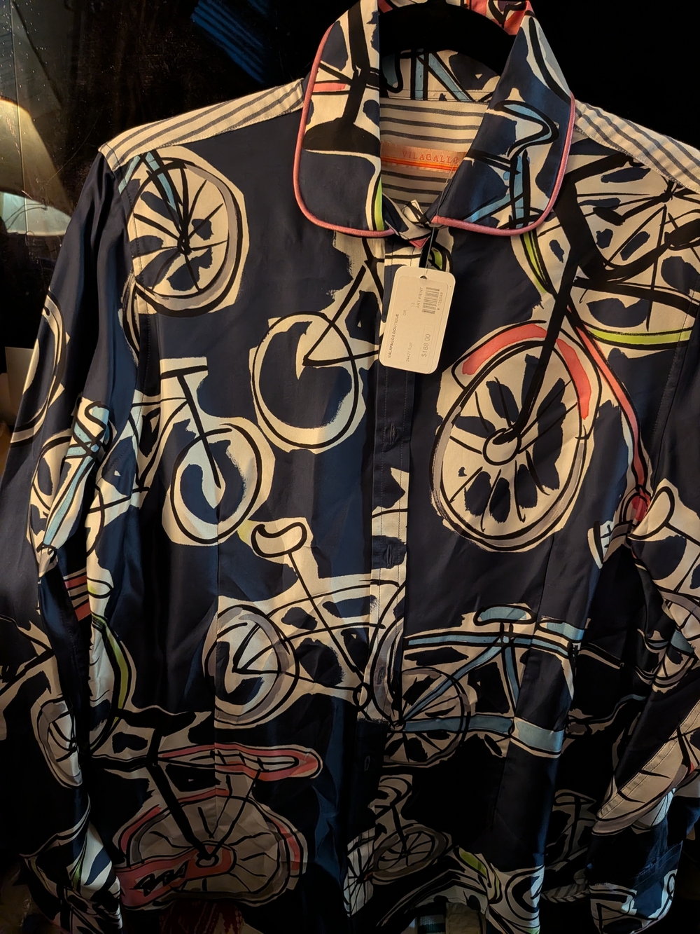 Vilagallo Navy Button-Up Shirt with Multicolor Bicycle Print
